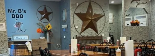 Cozy BBQ restaurant interior with rustic decor