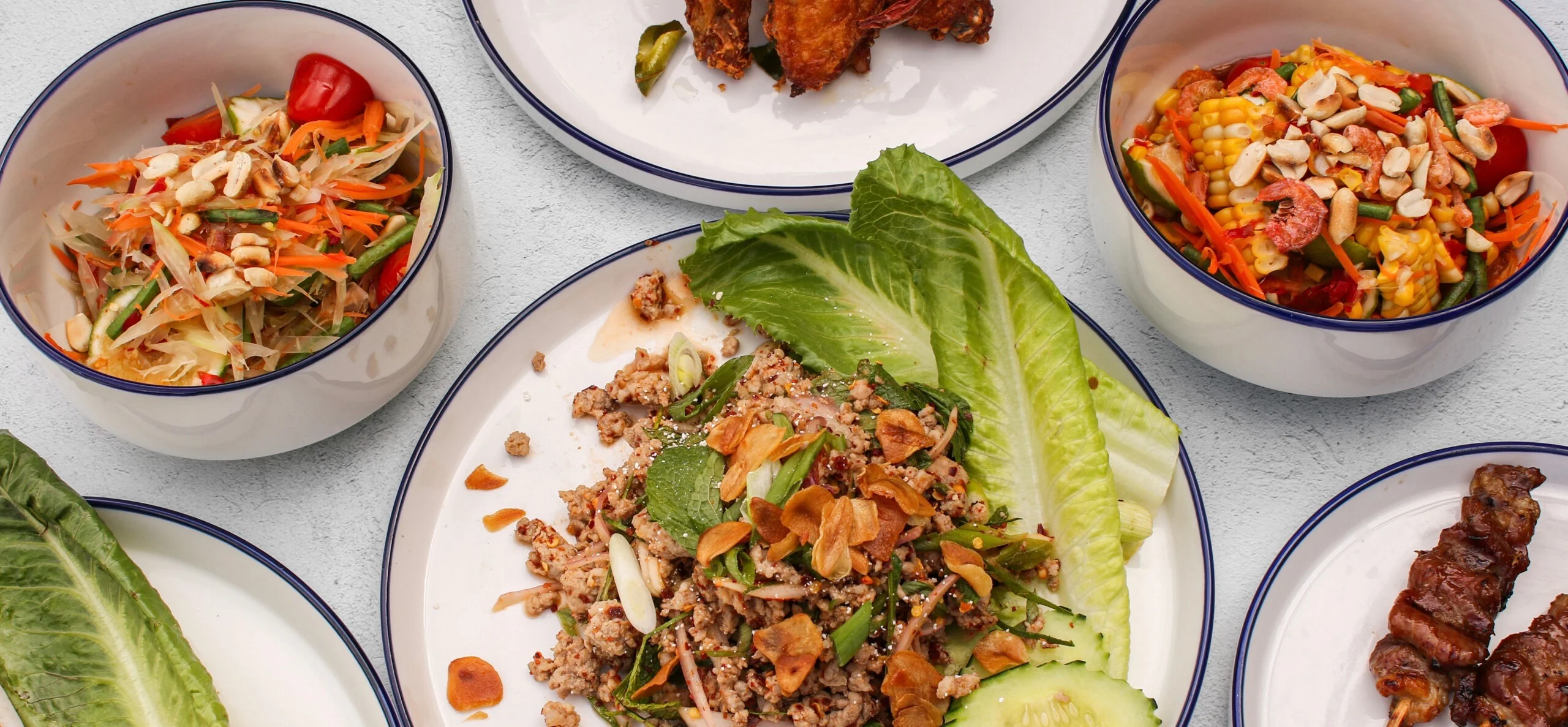 Laotian larb salad with fresh herbs and vegetables