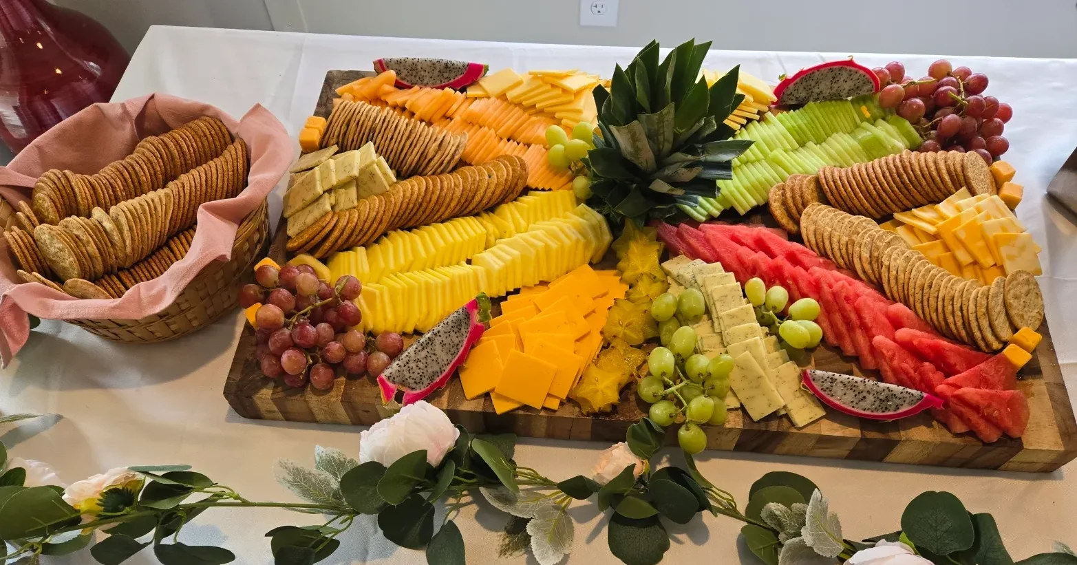 Colorful cheese and fruit platter for a festive gathering