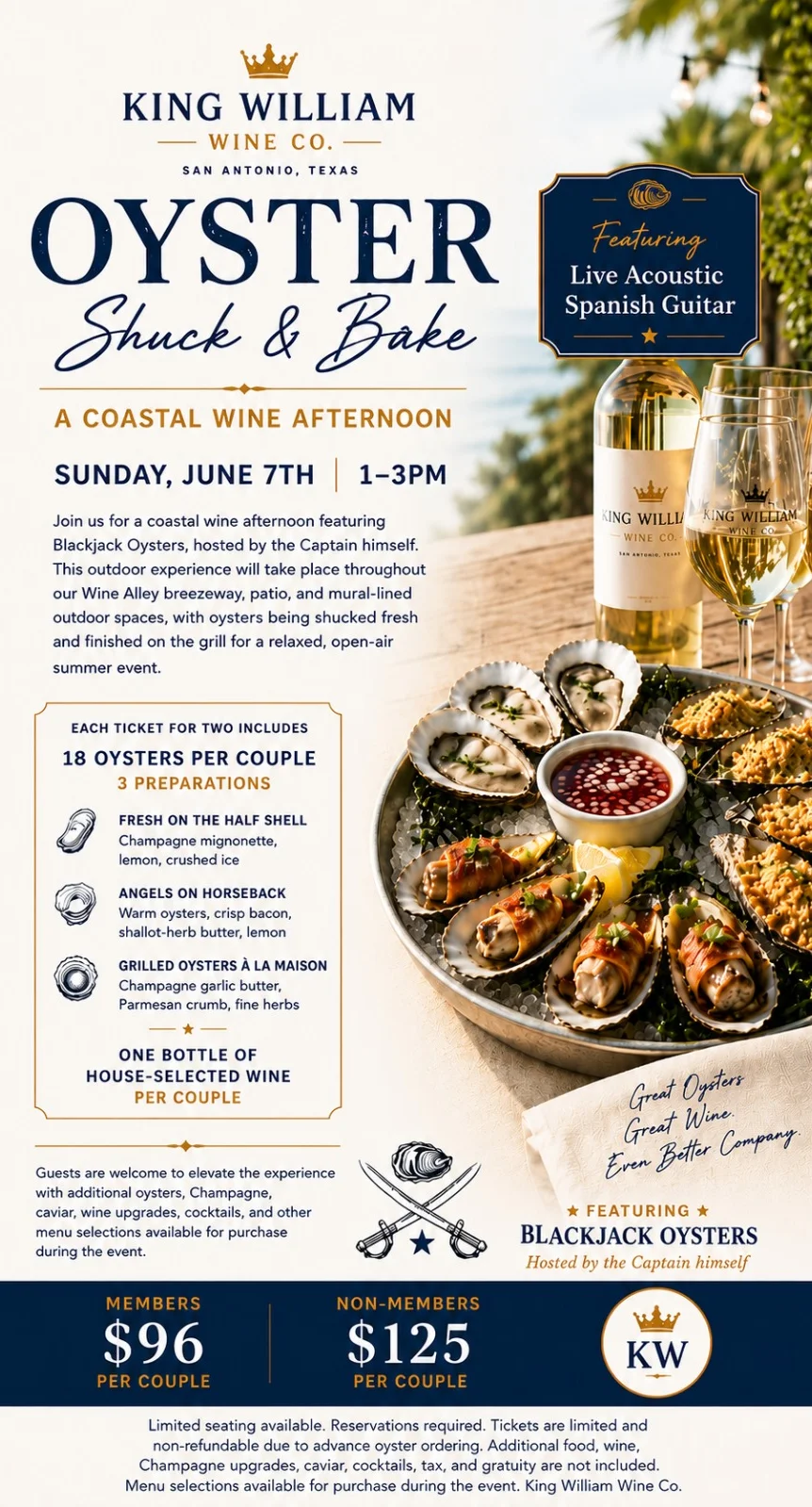 Oyster Shuck & Bake event flyer at King William Wine Co.
