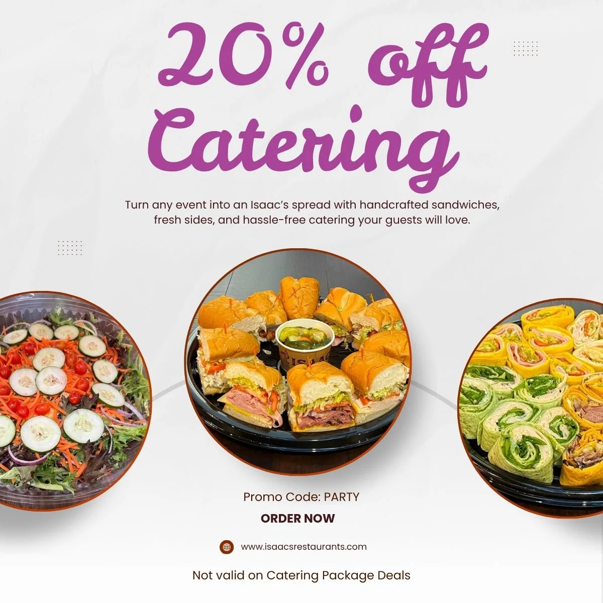 Modern catering services promotion with elegant design and food imagery.