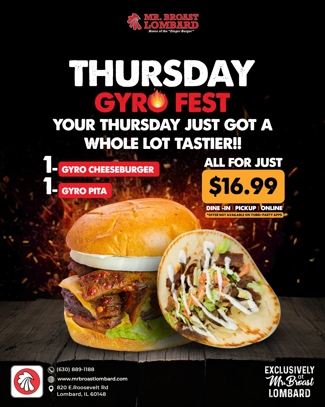 Promotional image for Gyro Fest featuring a gyro cheeseburger and gyro pita.