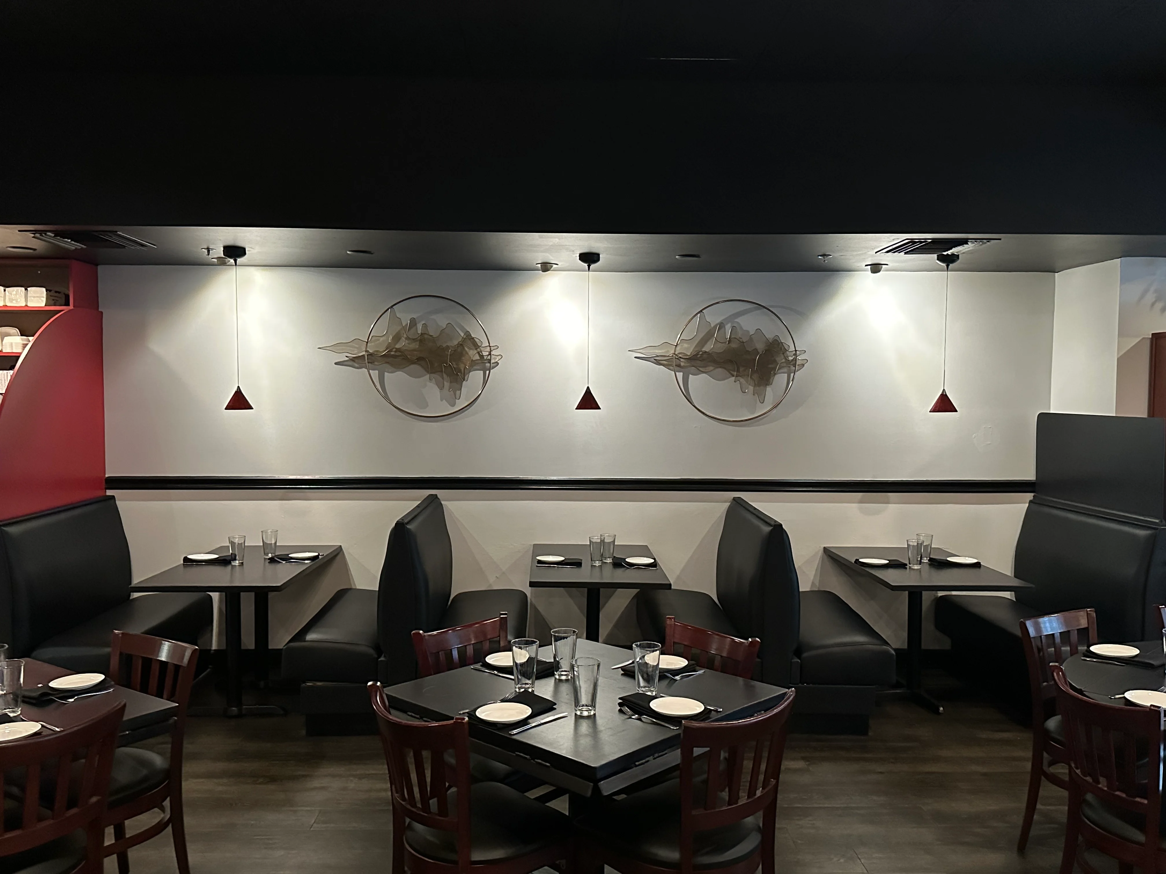 Cozy restaurant interior with modern decor and intimate seating