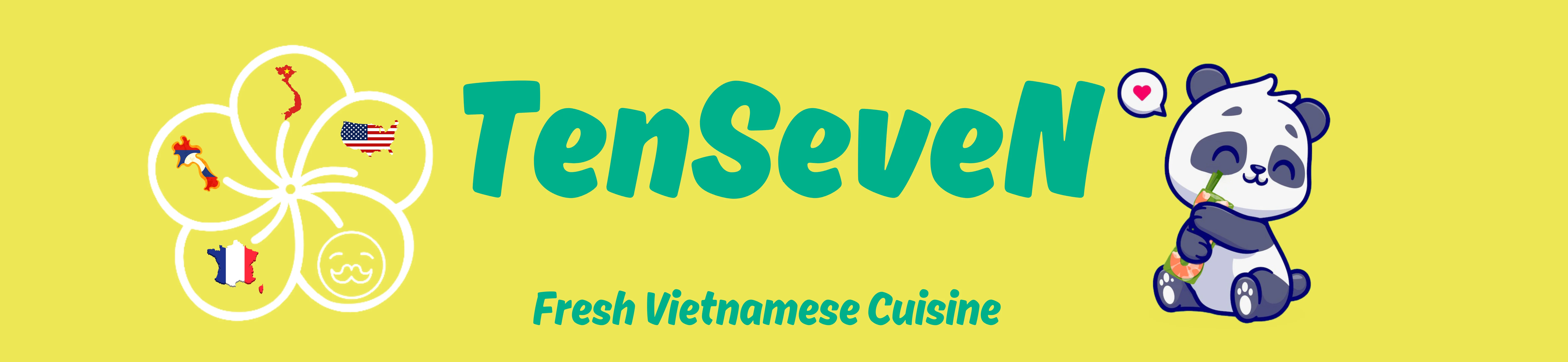 Colorful logo for TenSeven Vietnamese cuisine with playful panda mascot