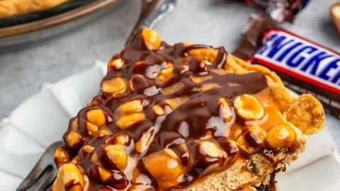 Decadent Snickers pie with caramel and peanuts