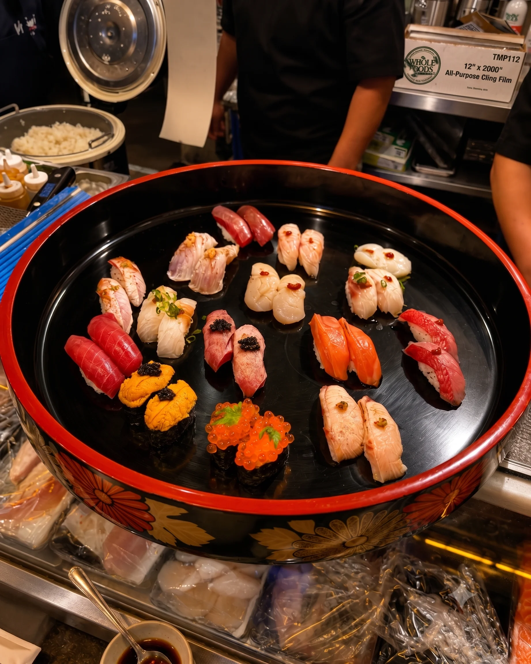 Assorted sushi platter in a traditional Japanese style