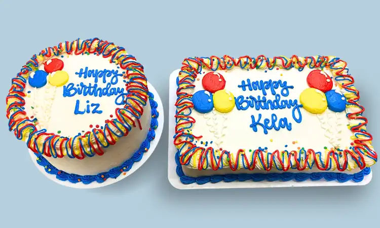 birthday cake balloons and streamers
