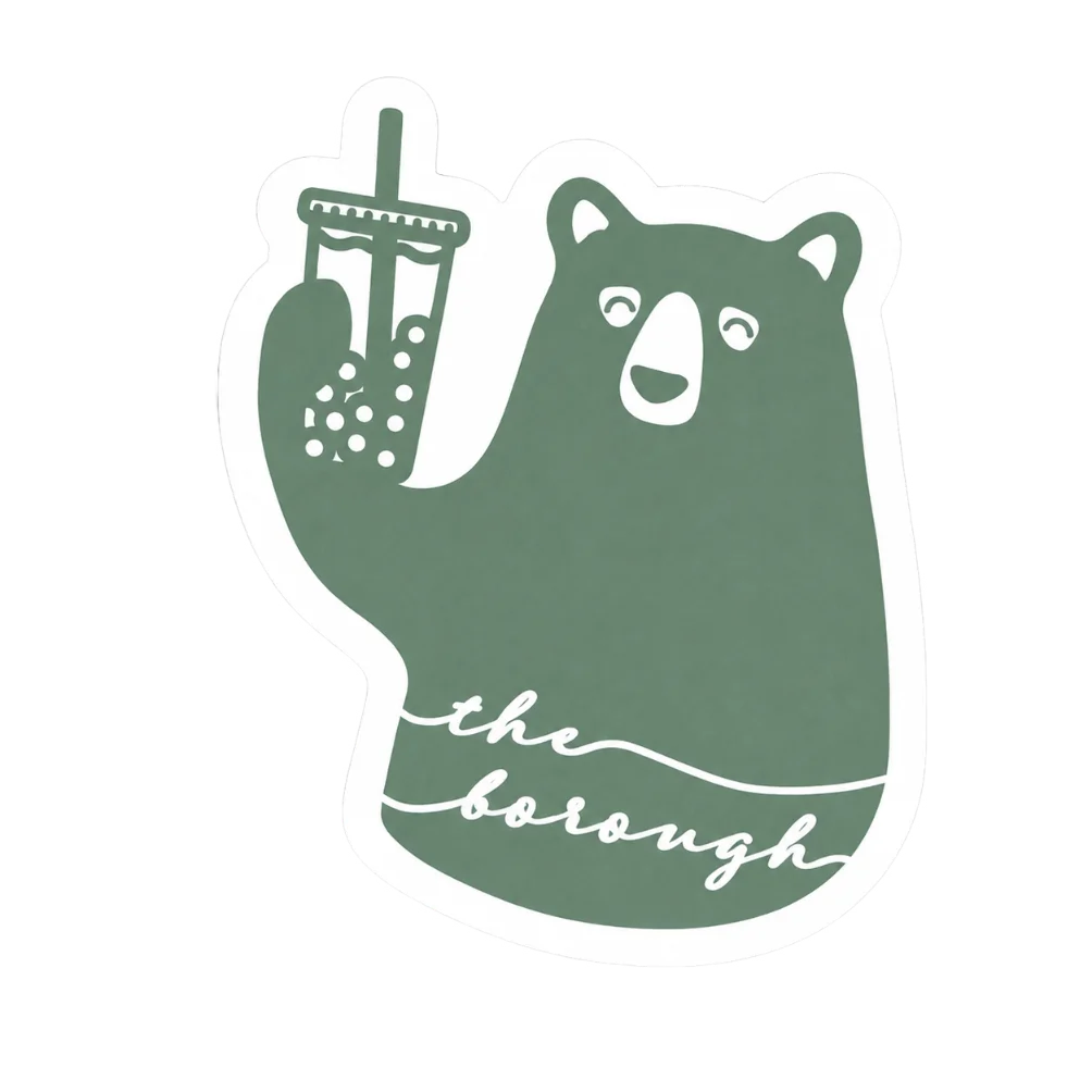 Logo of The Borough Bear, Brewy, holding a drink