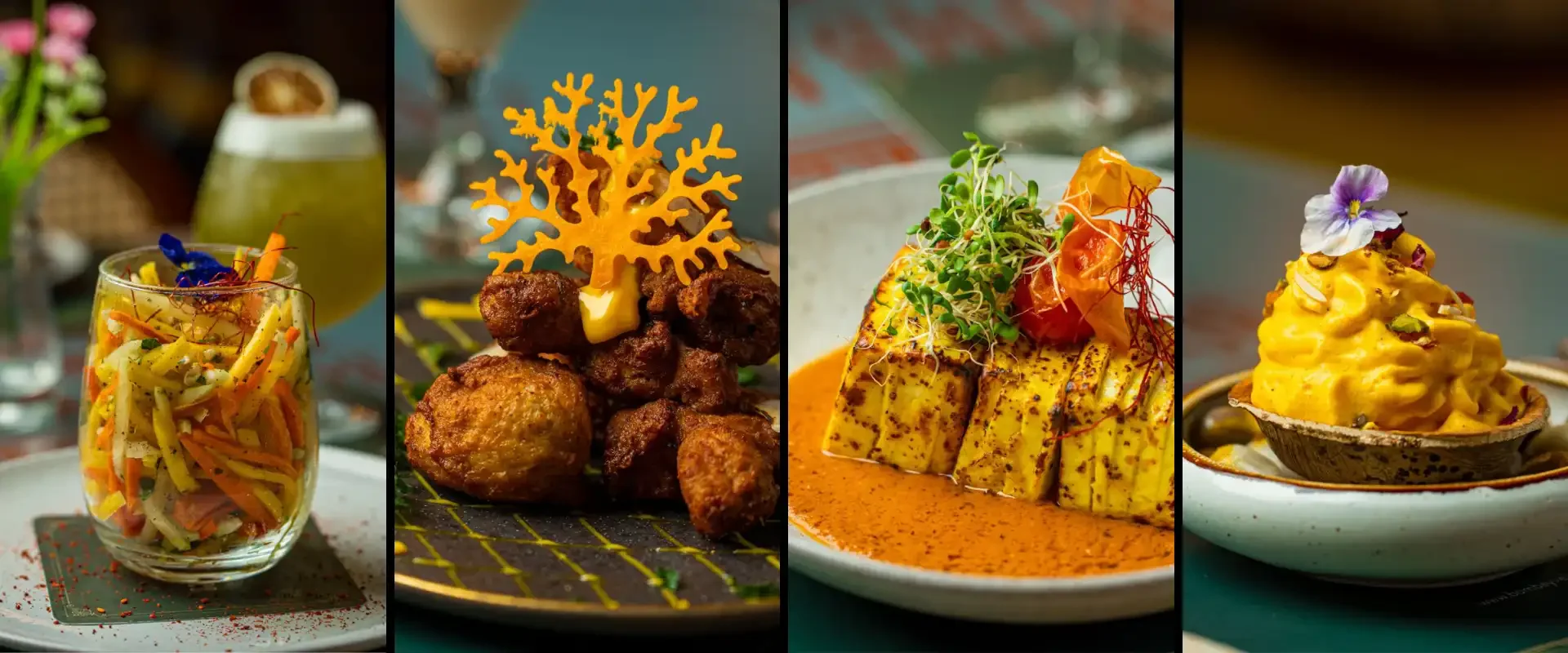 Colorful Indian thali featuring assorted dishes and garnishes
