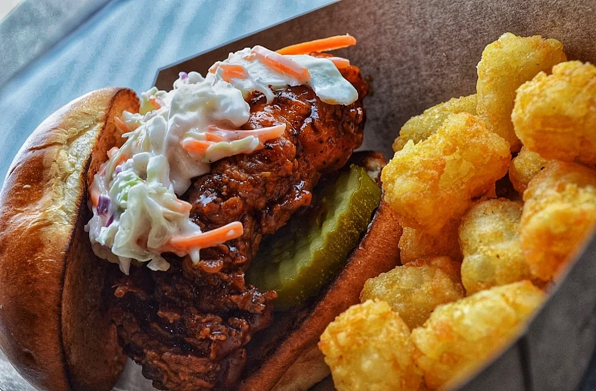 Southern fried chicken sandwich with coleslaw