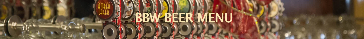 BBQ beer menu with various taps at a lively bar