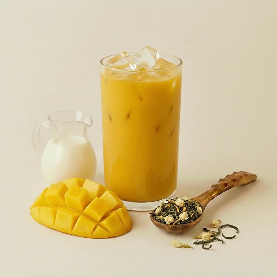 Refreshing Thai iced tea with mango and milk
