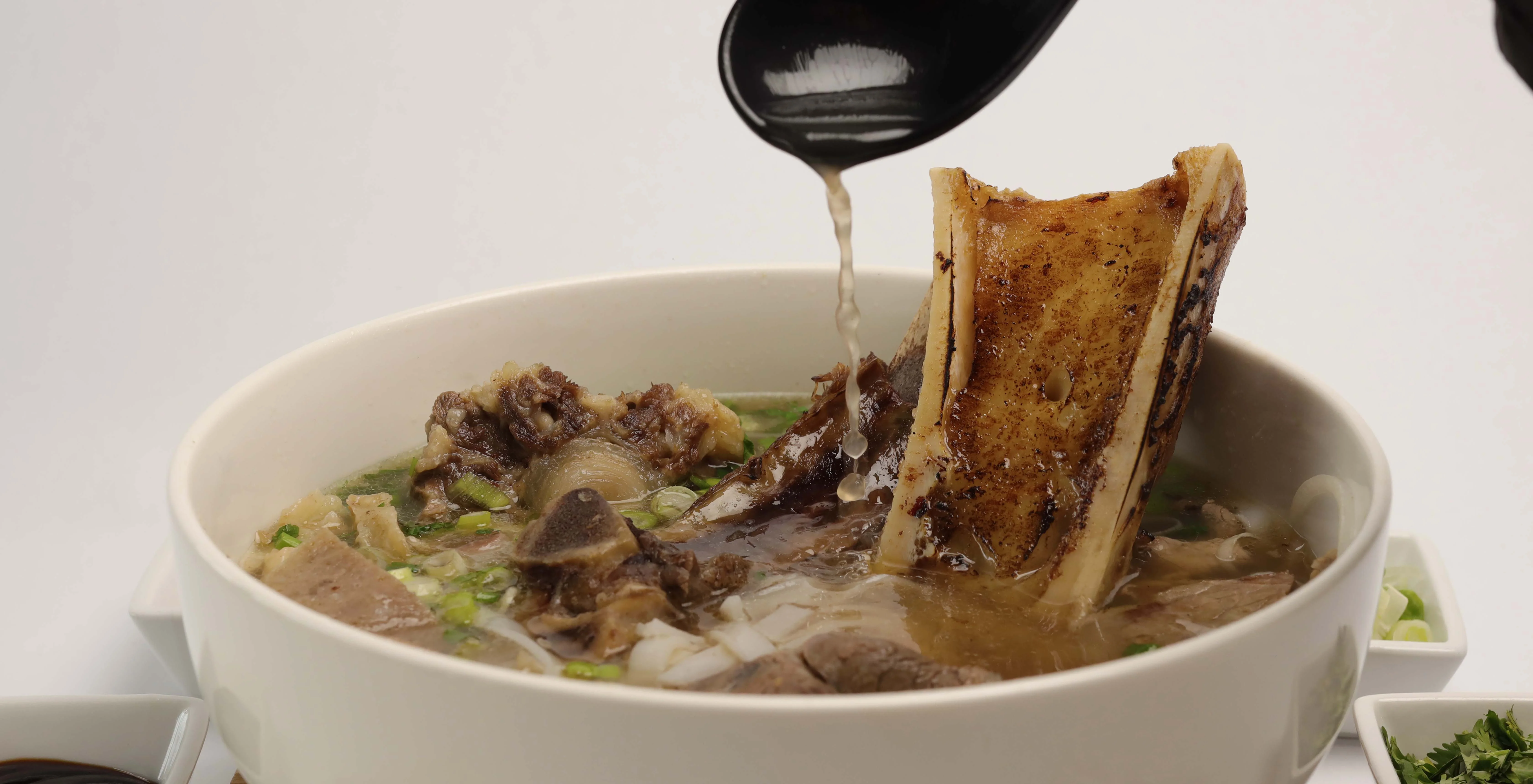 Bowl of Vietnamese pho with beef and bone marrow