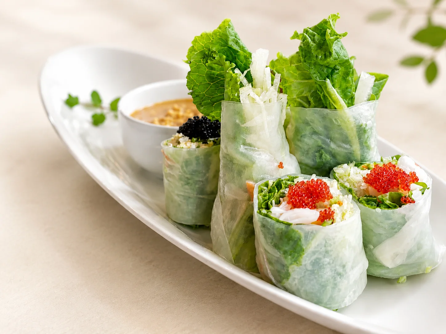 Vietnamese fresh spring rolls with dipping sauce