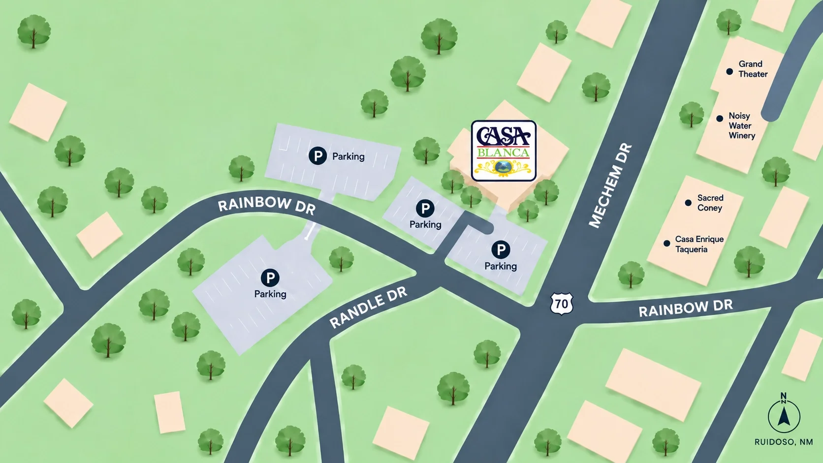 Map showing parking and access points for Casa Blanca in Ruidoso, NM
