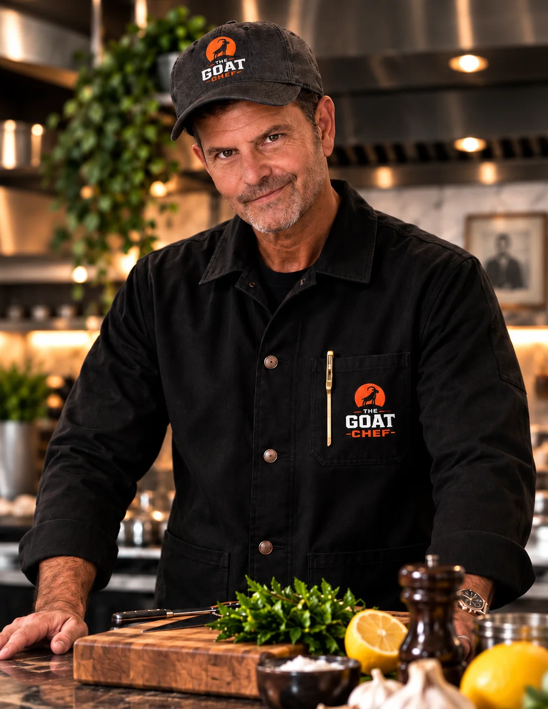 Professional chef portrait in a restaurant kitchen