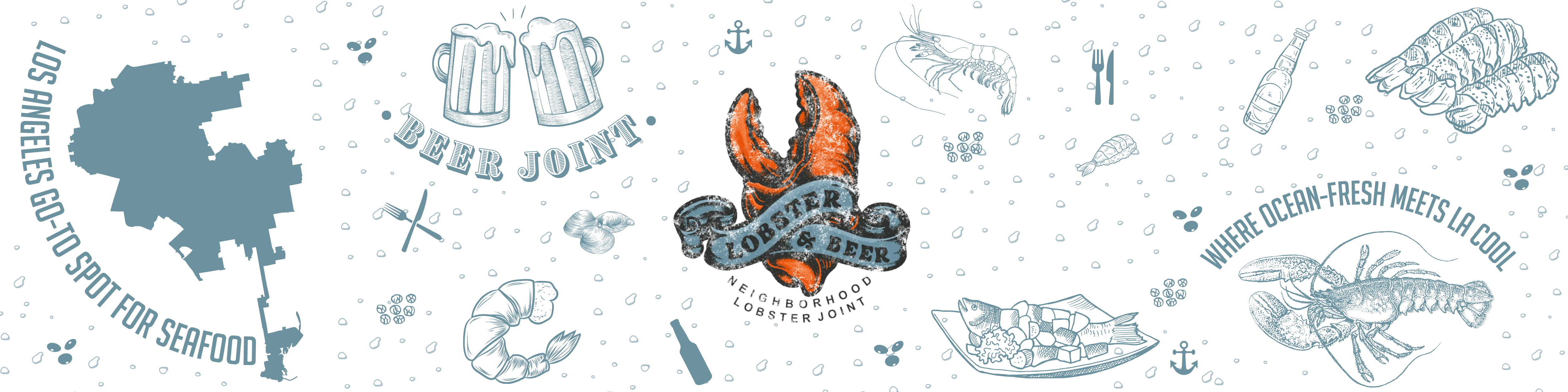 Lobster and beer restaurant branding with seafood illustrations