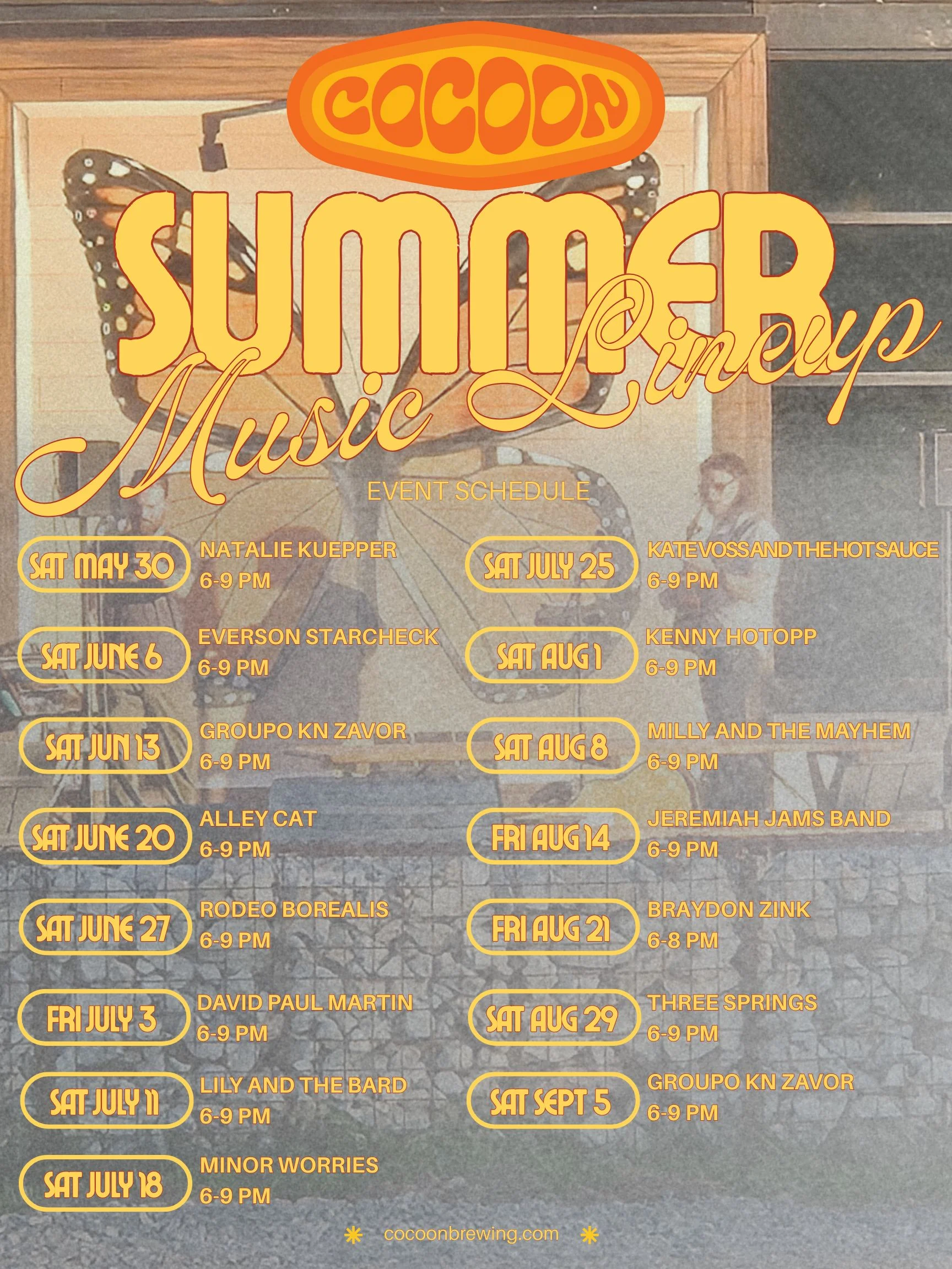 Cocoon Summer Music Lineup event schedule with dates and performers