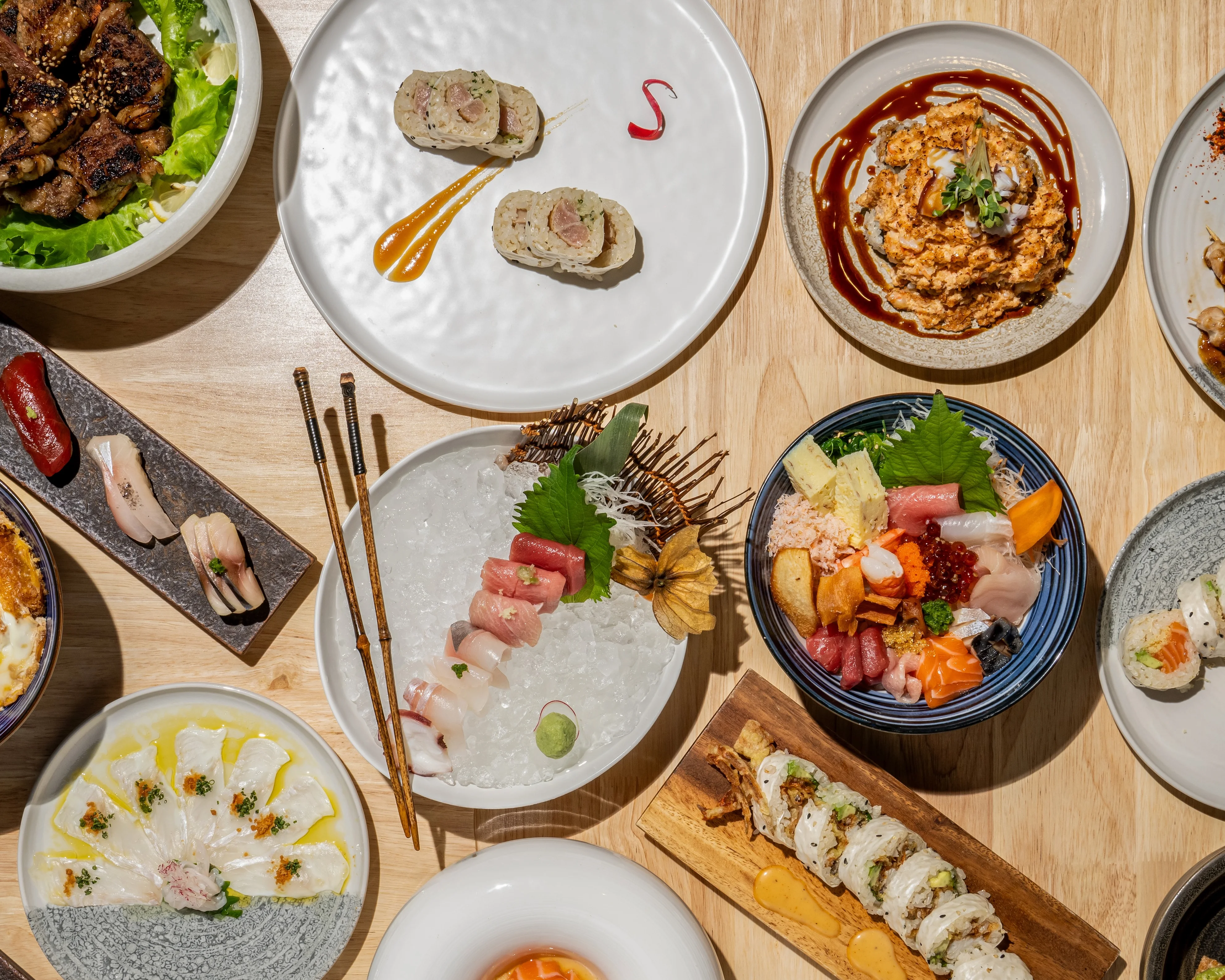 Assorted Japanese sushi and sashimi platter with fresh seafood
