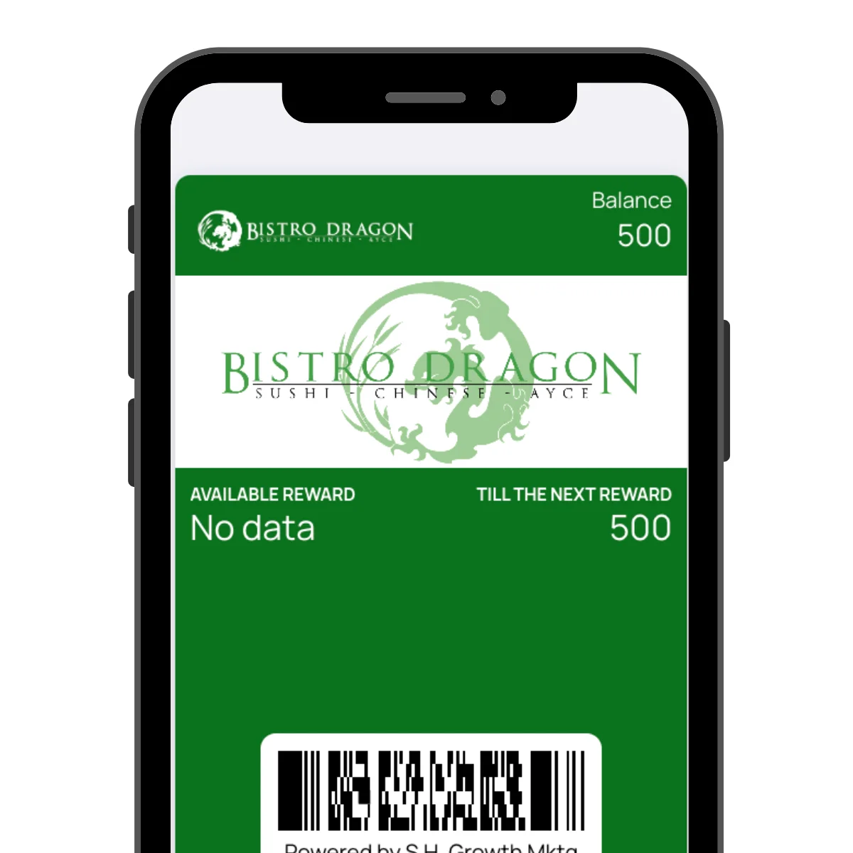Digital loyalty card for Bistro Dragon restaurant with balance details