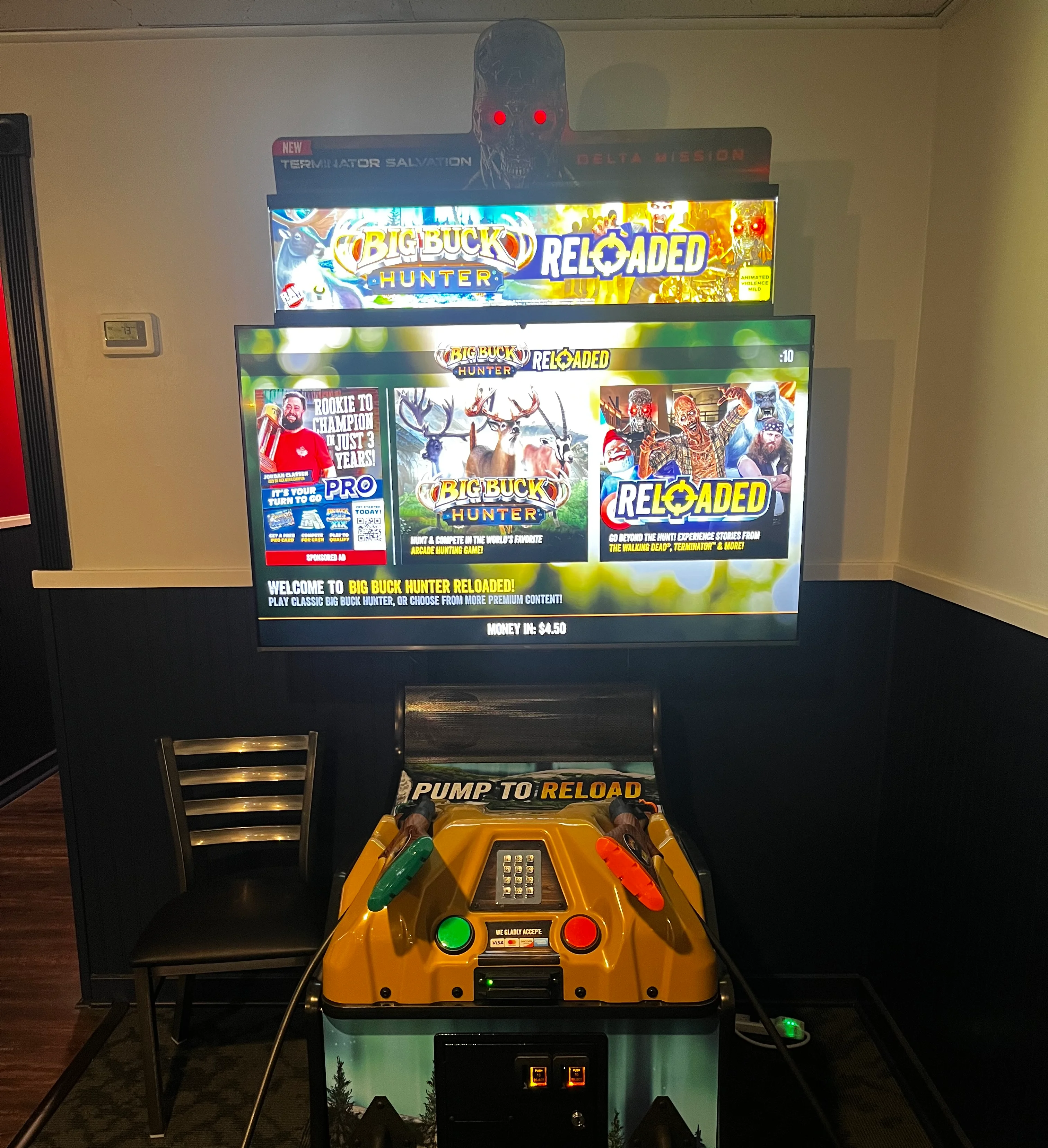 Big Buck Hunter Reloaded arcade game in a restaurant