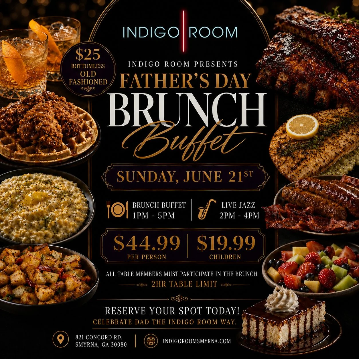Father's Day brunch buffet with Southern fried chicken and waffles
