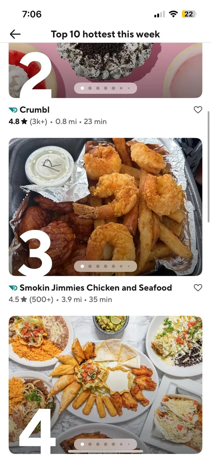 A digital menu interface showcasing popular food items from a restaurant, highlighting chicken and seafood dishes.