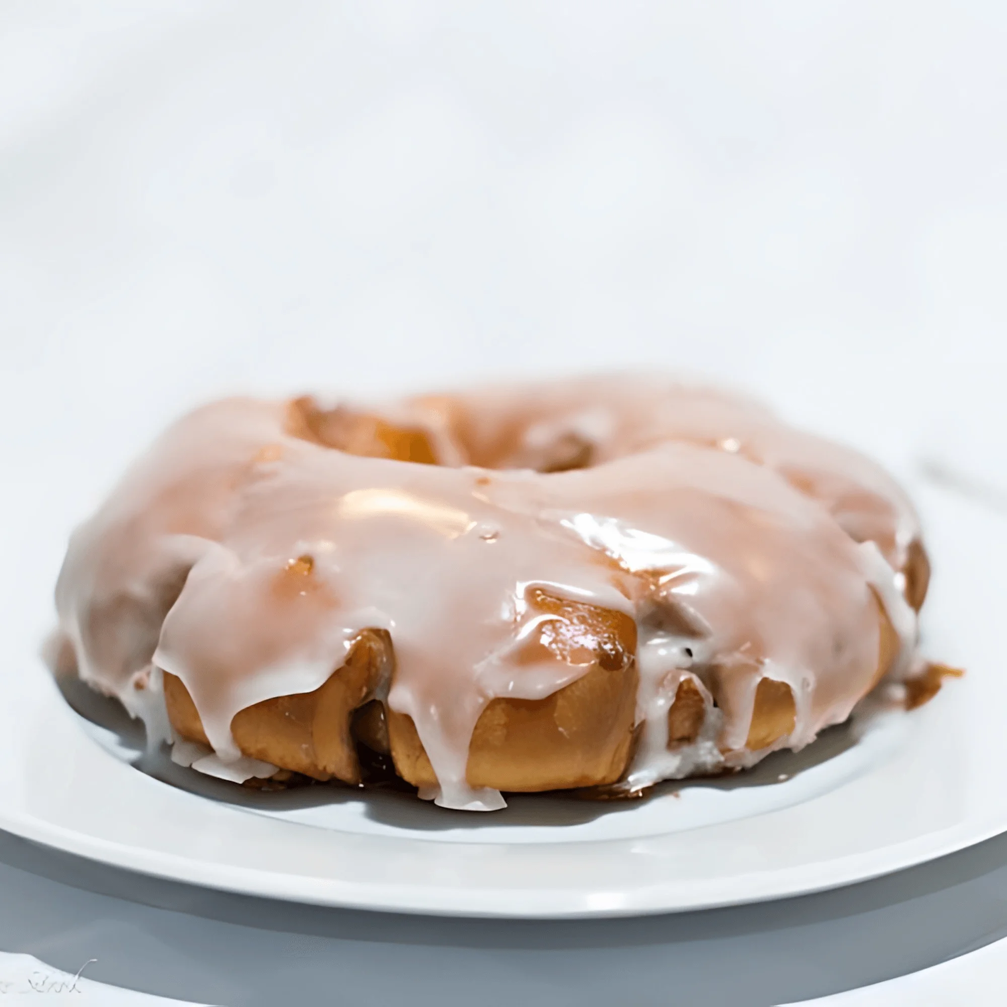Glazed cinnamon roll on a white plate