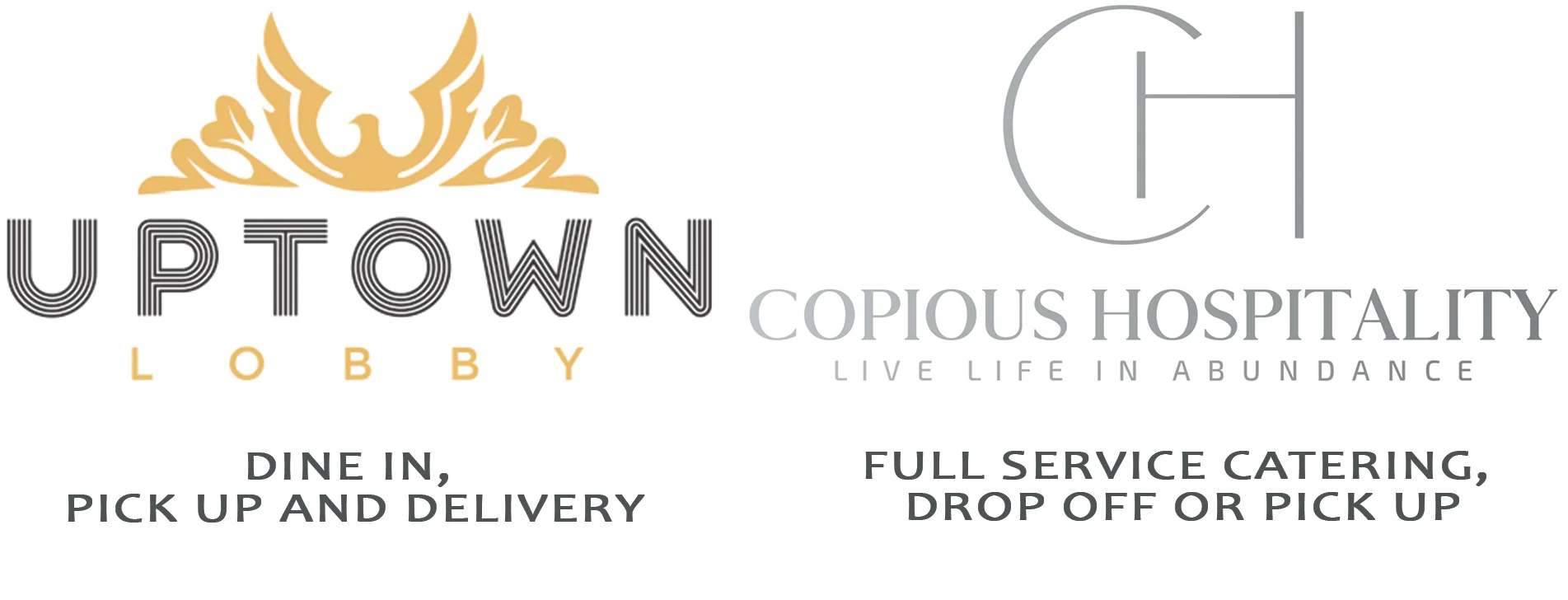 Uptown Lobby and Copious Hospitality logos with dining options