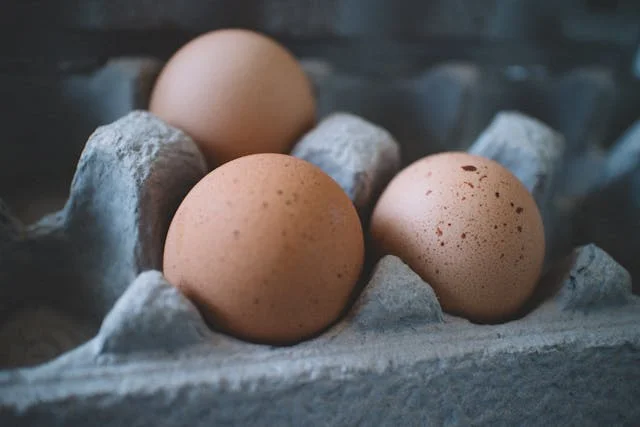 Fresh brown eggs in an egg carton