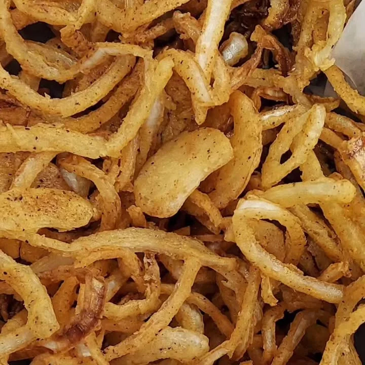 Crispy fried onion rings, a popular American snack