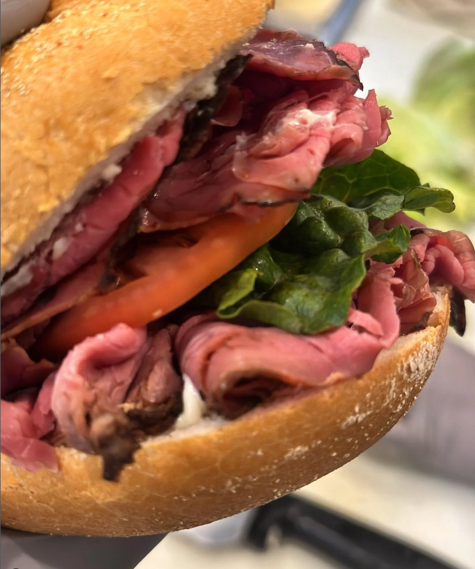 Classic roast beef sandwich on a fresh bun
