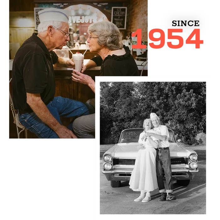 Couple enjoying milkshakes at a vintage diner