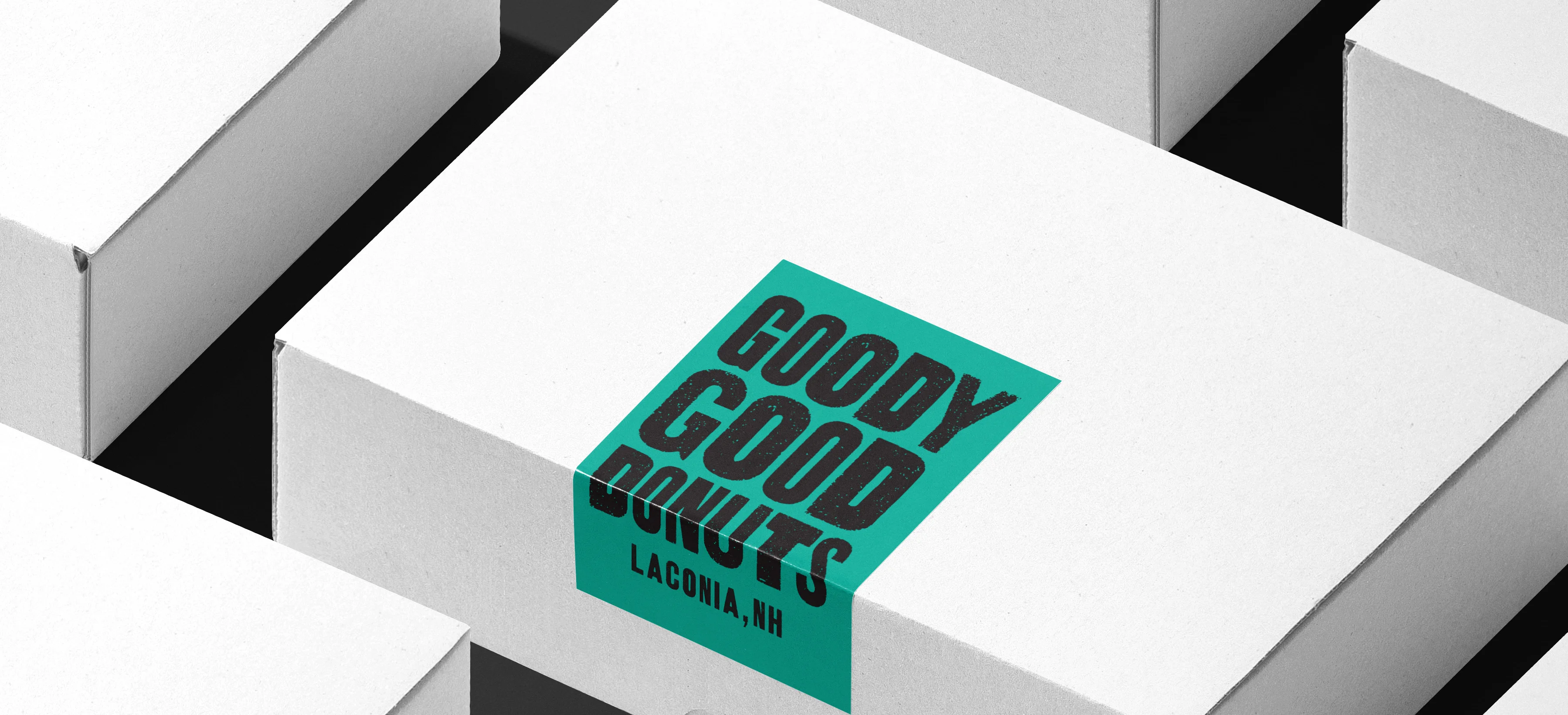Colorful donut boxes from Goody Good Donuts in Laconia, NH