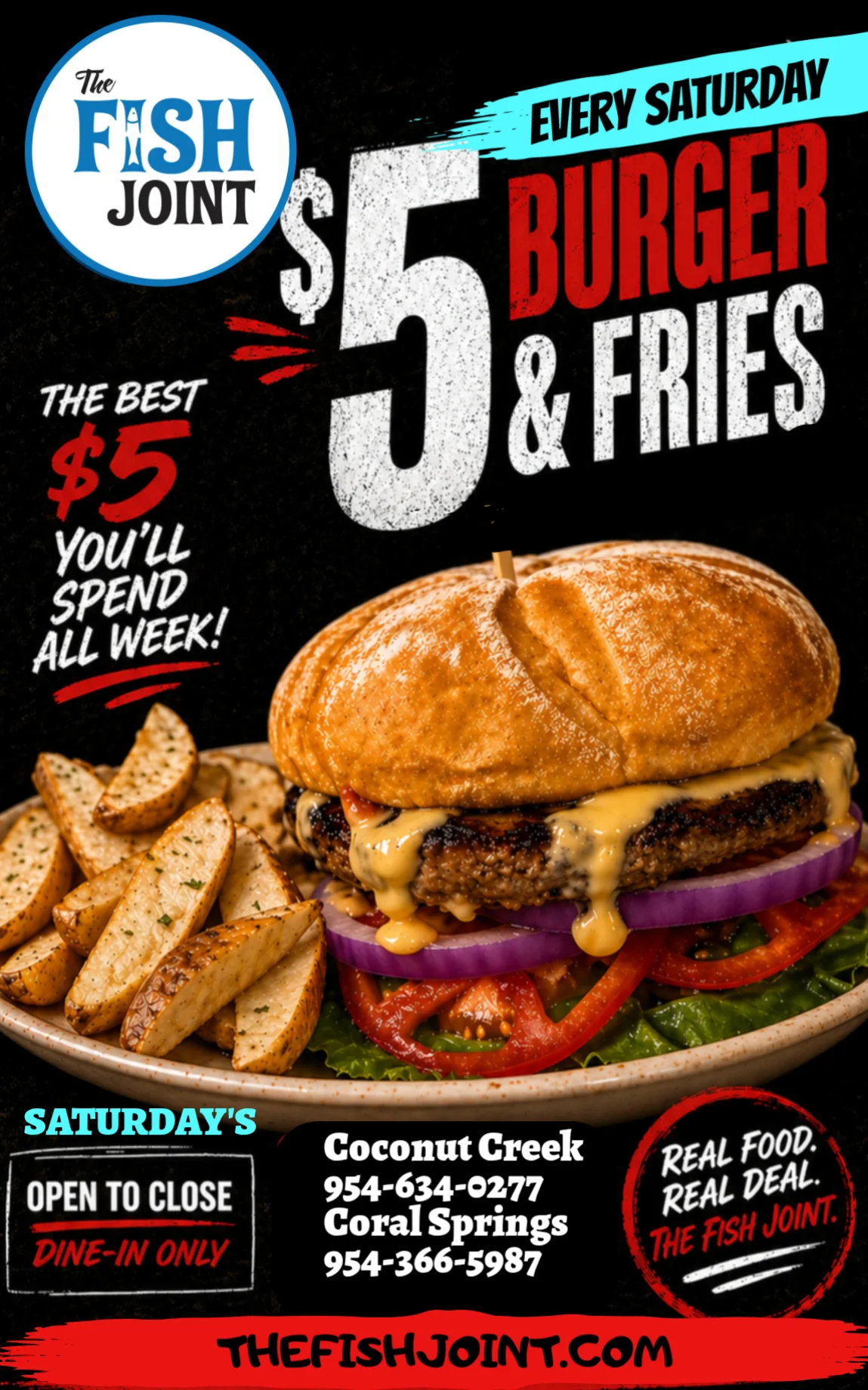 Juicy burger with fries from a casual American diner