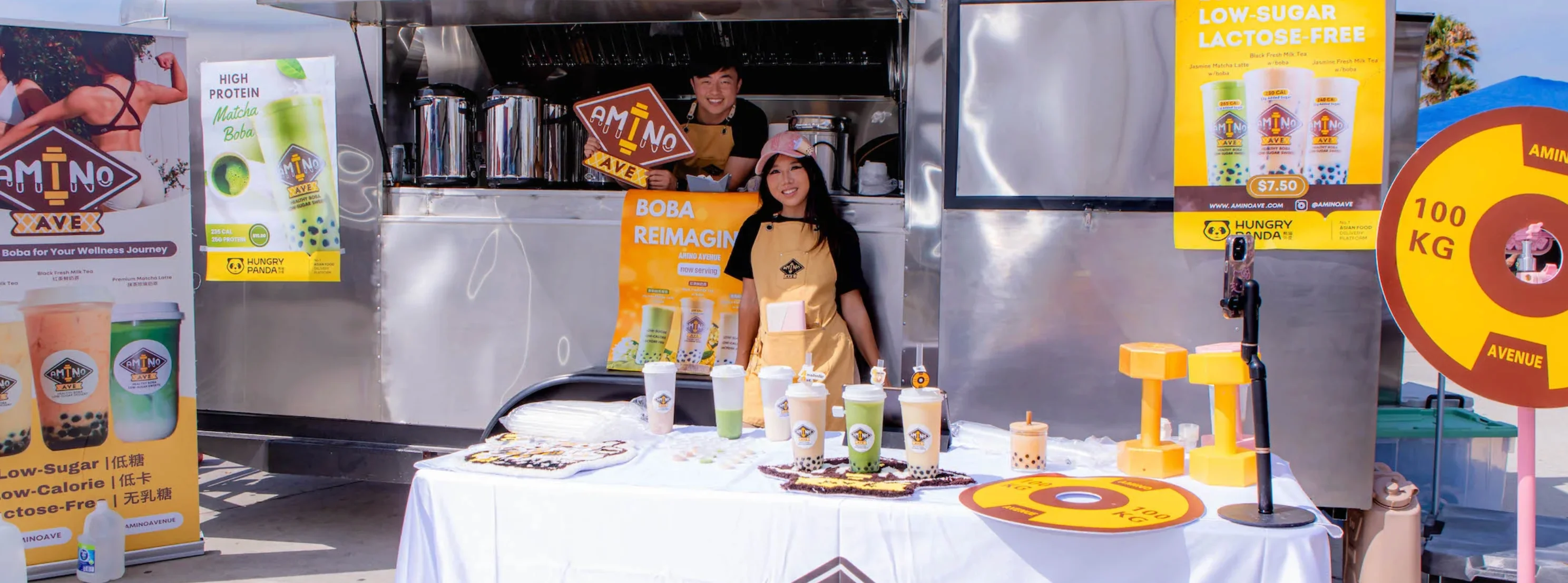 Boba tea stand featuring various flavored drinks