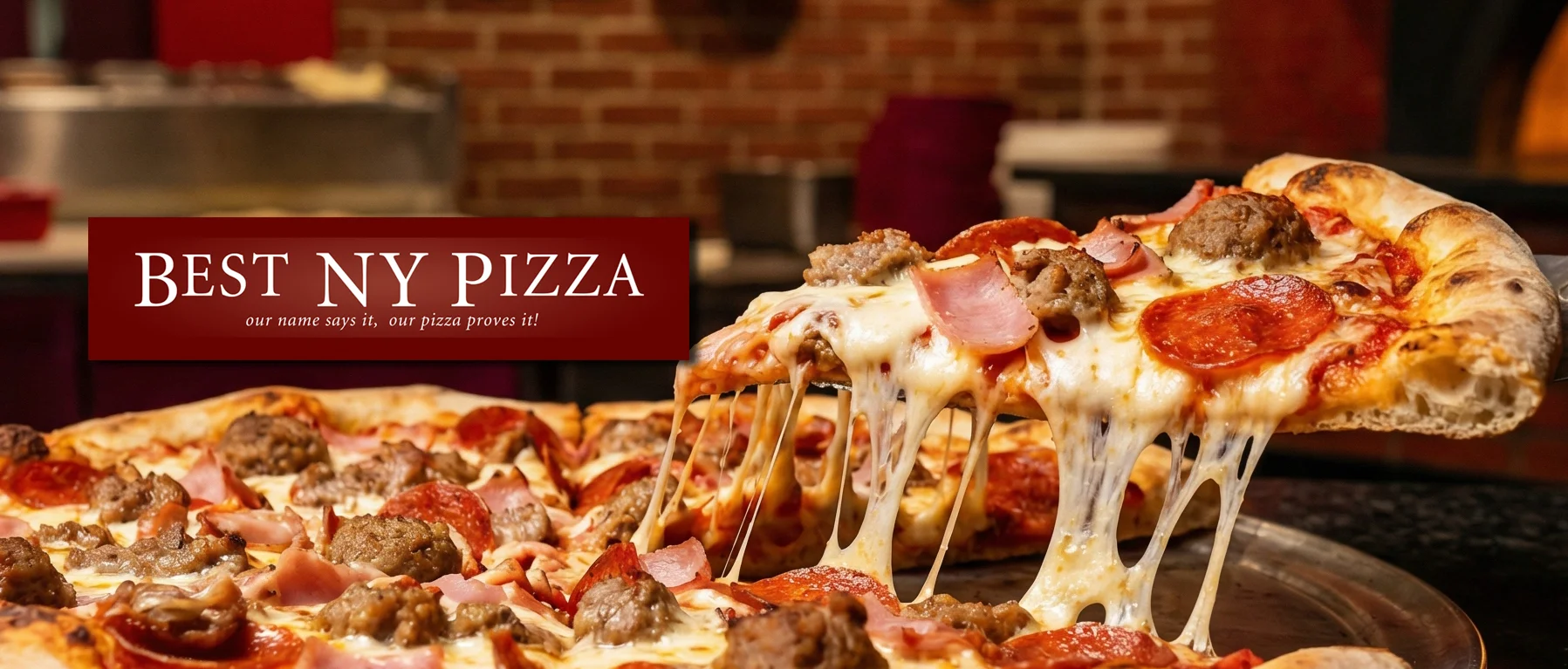 Delicious New York-style pizza with melted cheese and toppings