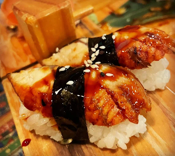 Japanese unagi nigiri sushi with eel and rice