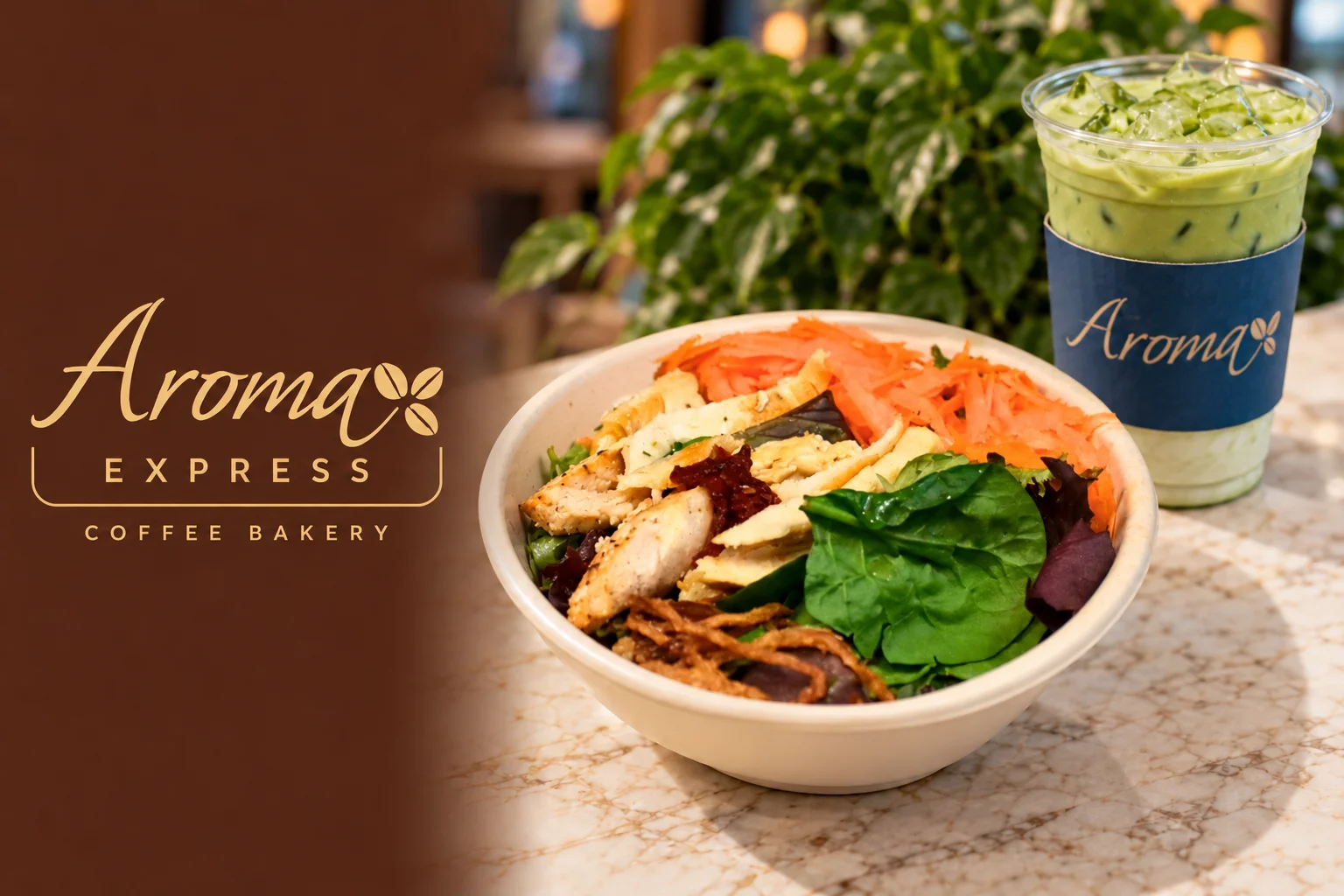 Colorful Asian-inspired salad bowl with grilled chicken and fresh vegetables