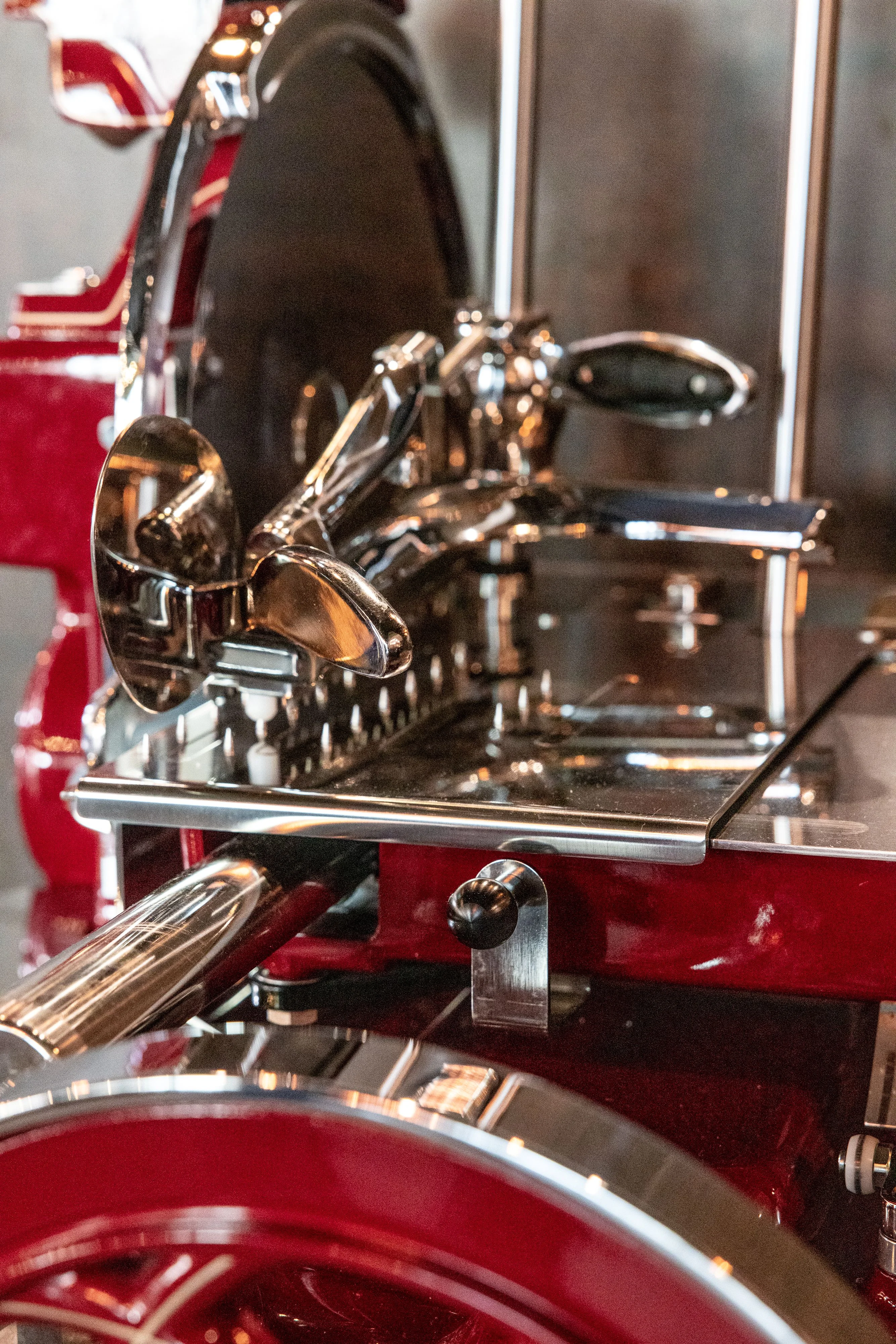 Van Berkel meat slicer showcasing precision and craftsmanship in a restaurant setting.