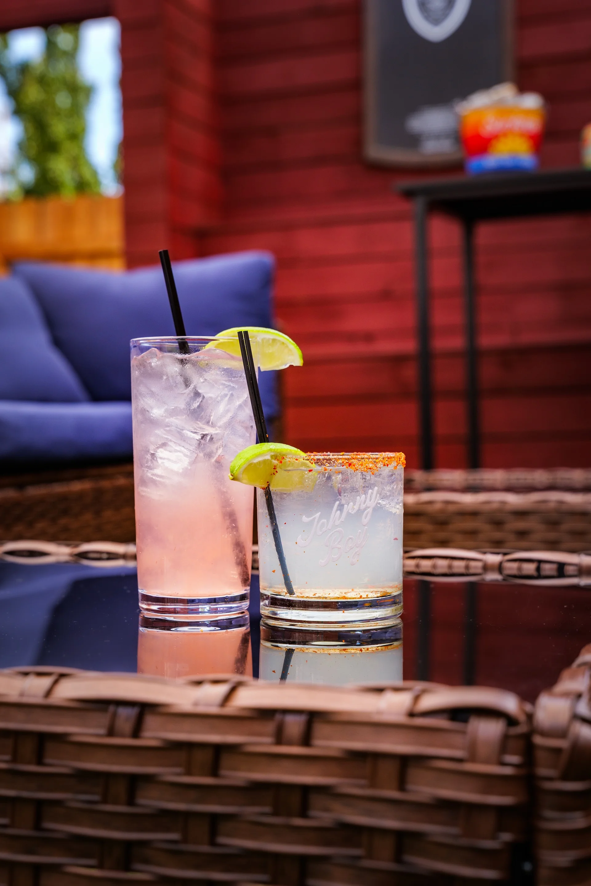 Refreshing cocktails on a patio table