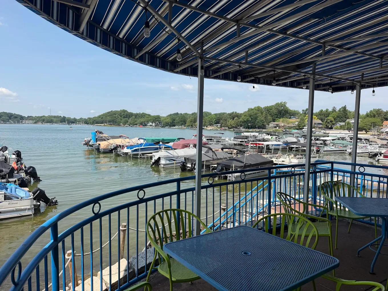 Scenic view of a marina from a restaurant patio