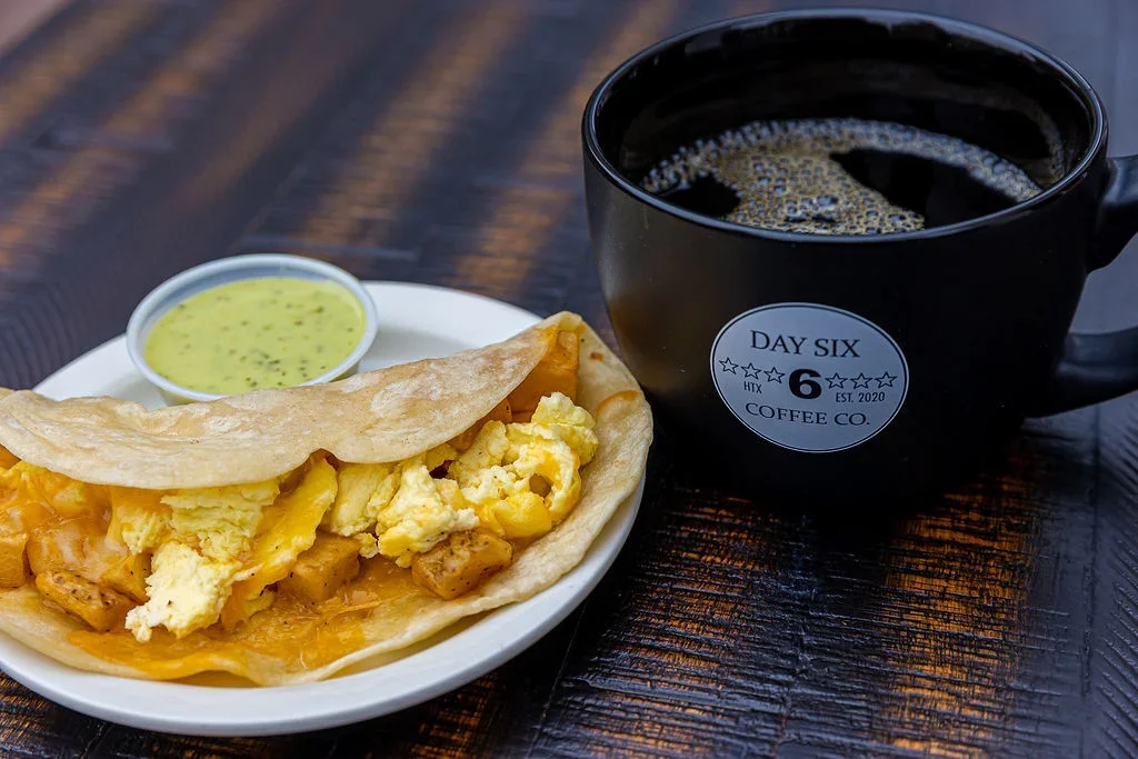 Breakfast taco with scrambled eggs and salsa verde