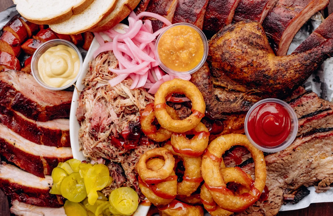 Texas-style barbecue platter with smoked meats