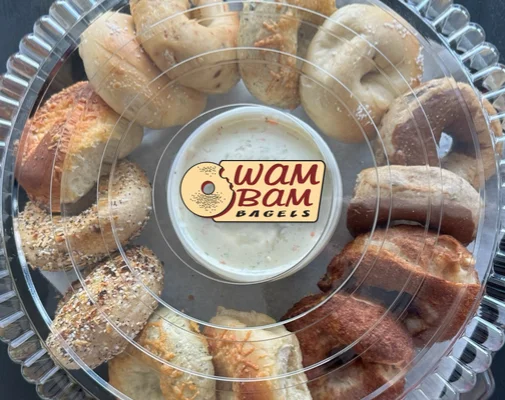 wam bam bagel and cream cheese tray