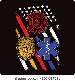 Symbols of first responders: fire, police, and medical services