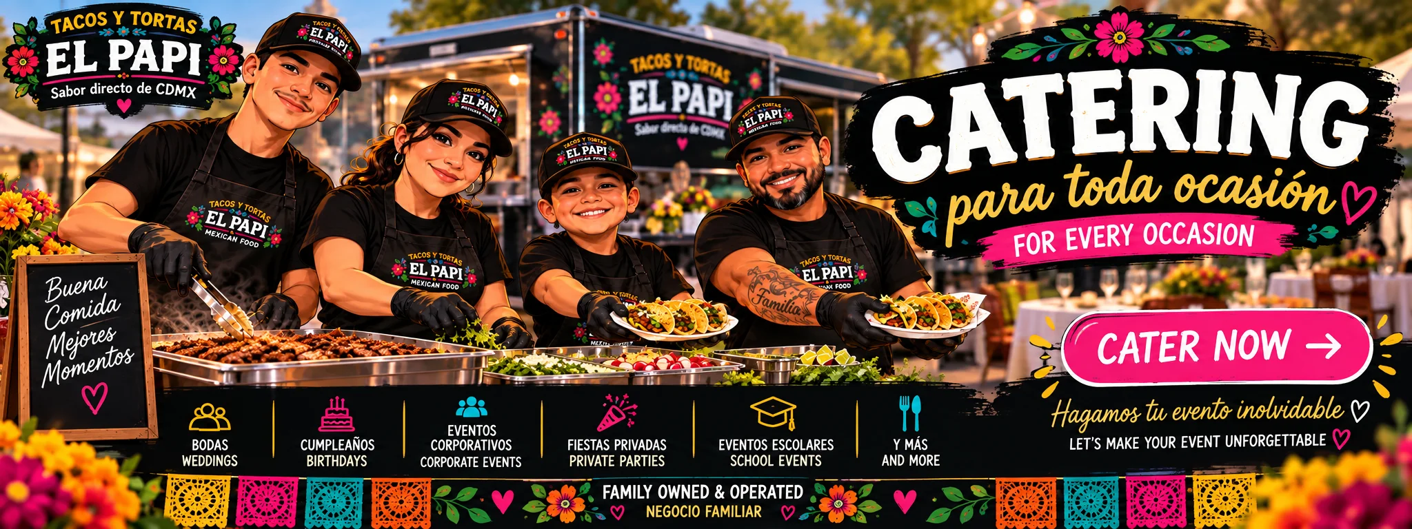 Catering service showcasing Mexican tacos at an outdoor event