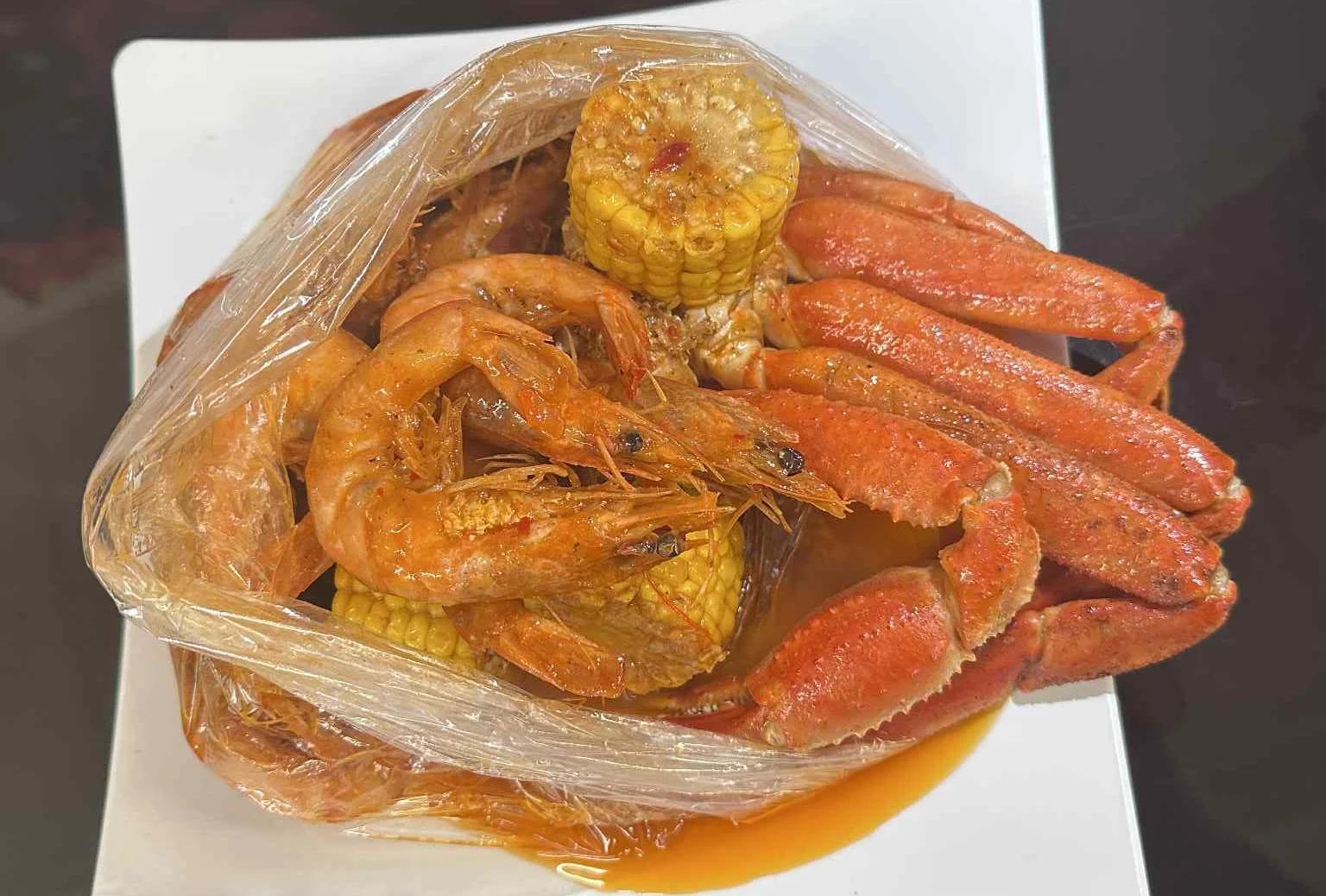 Seafood boil with shrimp and corn in a spicy sauce