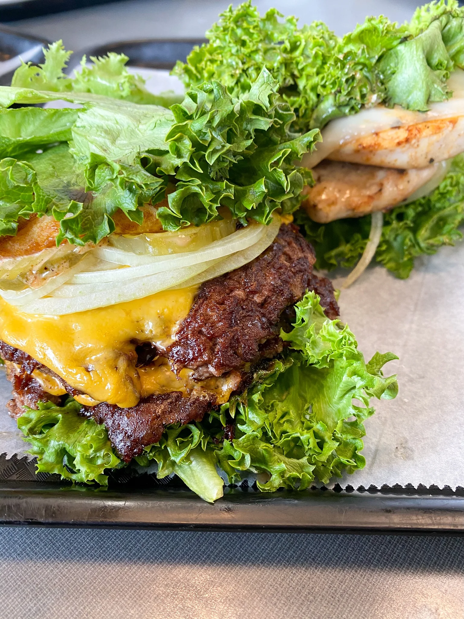 Lettuce wrapped cheeseburger
