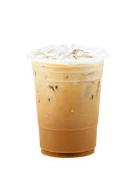 Iced coffee beverage with creamy milk and ice, perfect for warm days